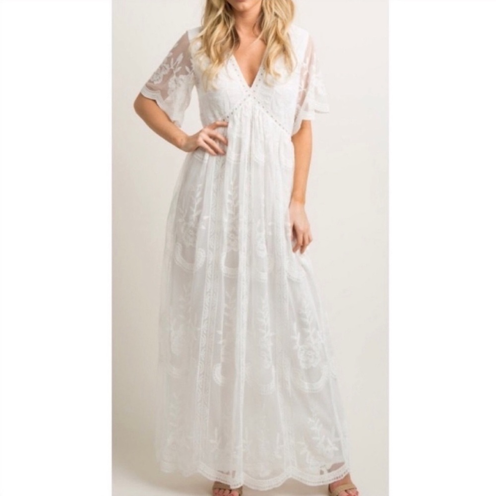 Pink blush lace maxi dress- size large